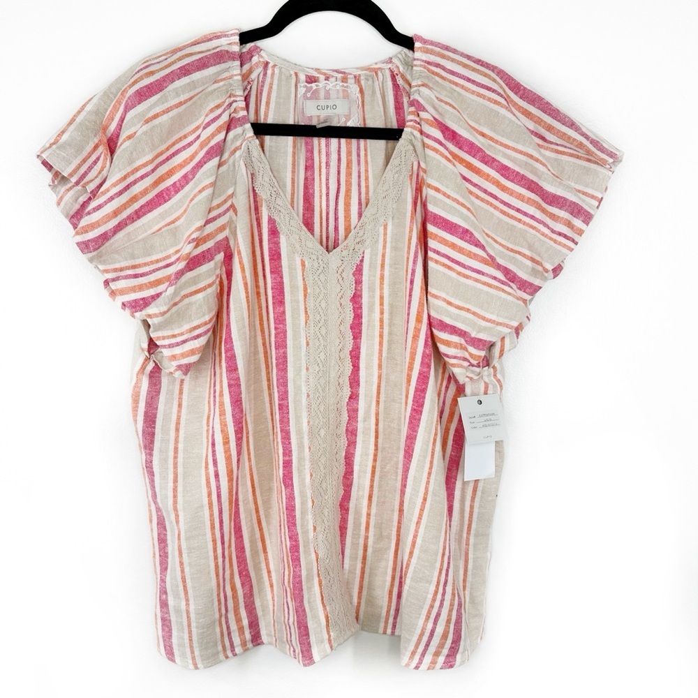 Striped flutter sleeve boho v neck blouse